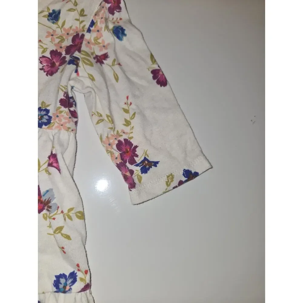 Old Navy Baby Girls 18-24M Floral Tiered Dress Ivory Purple Blue 3/4 Sleeve